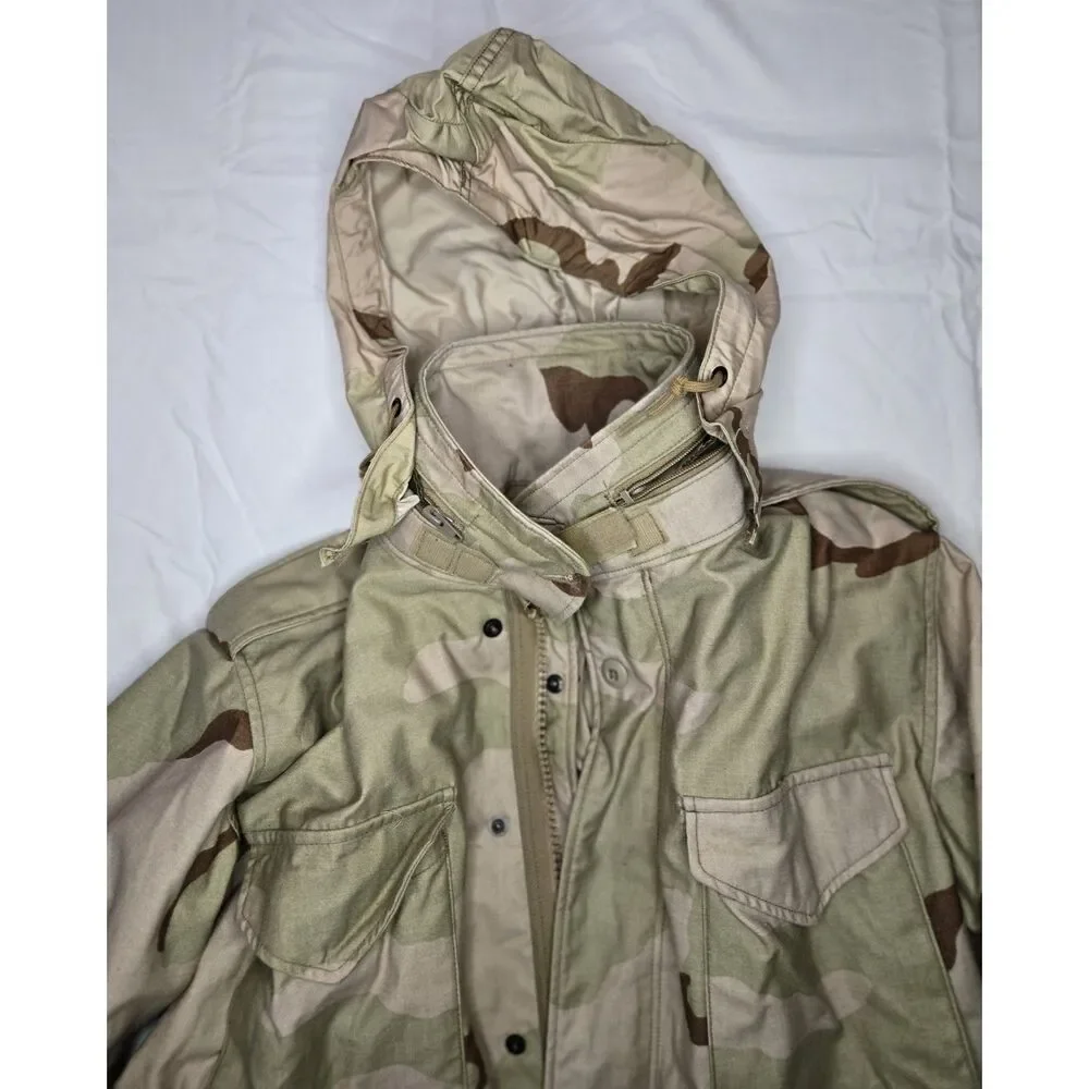 Desert Camo Army Military Jacket Medium Beige Vintage Outdoor